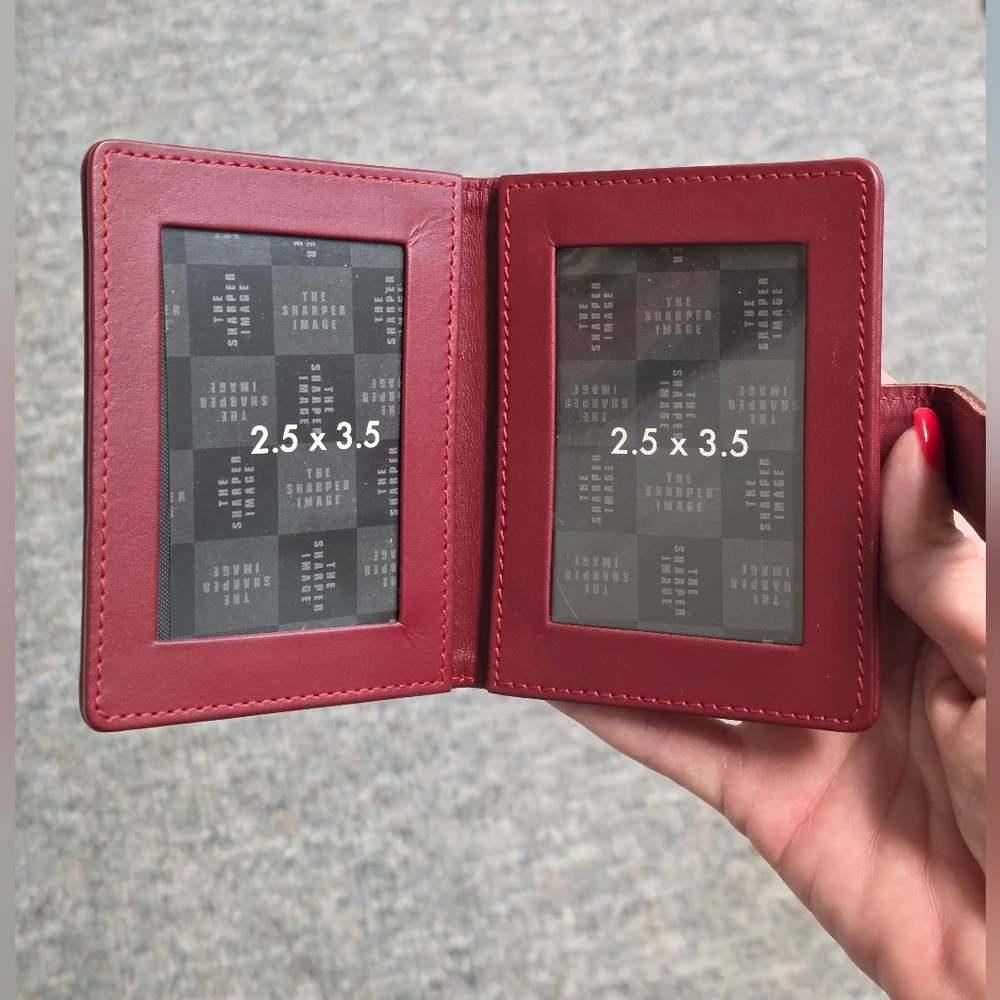 The Sharper Image Burgundy Leather Bifold Travel Photo Holder